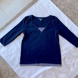 Lauren Ralph Lauren Nautical Navy 3/4 Sleeve